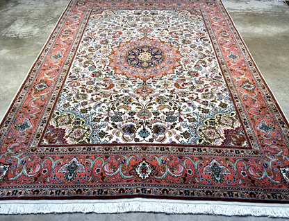 7'0"x10'8" Fine Hand-Knotted Wool & Silk Blend Tabrize Carpet - Area Rug