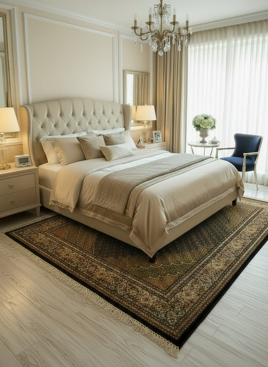 4'1"x6'6" Very Fine Hand-Knotted Wool & Silk Blend Tabrize Mahi Carpet -  Rug