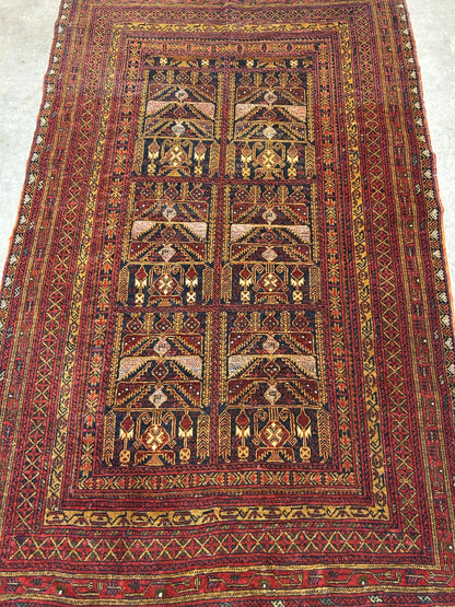 3'10"x6'3" Vintage Hand-Knotted 100% Wool Pile Oriental Area Rug - Carpet
