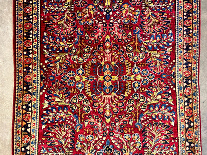 Collector Antique - 3'4"x5'1" Hand-Knotted 100% Wool Pile Sarouke Rug