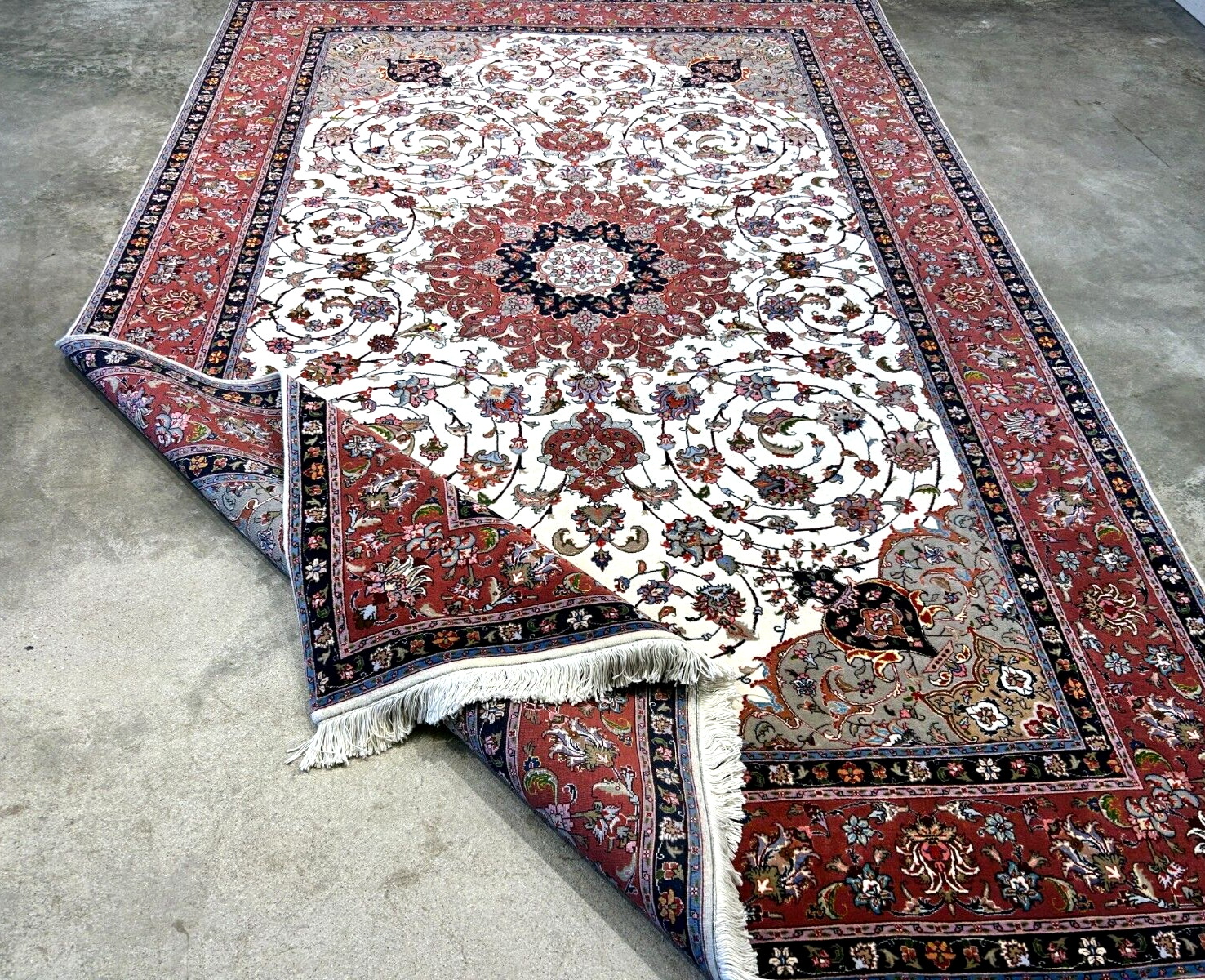 6'2"x9'3" Fine Hand-Knotted Wool & Silk Blend Tabrize Carpet - Area Rug