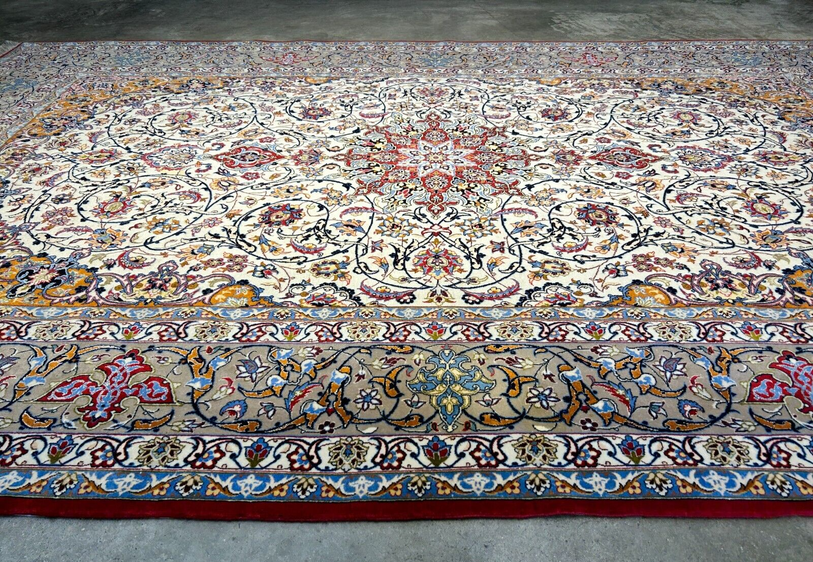 7'x10'8" Fine Hand-Knotted Wool & Silk Blend Isfahane Carpet - Area Rug