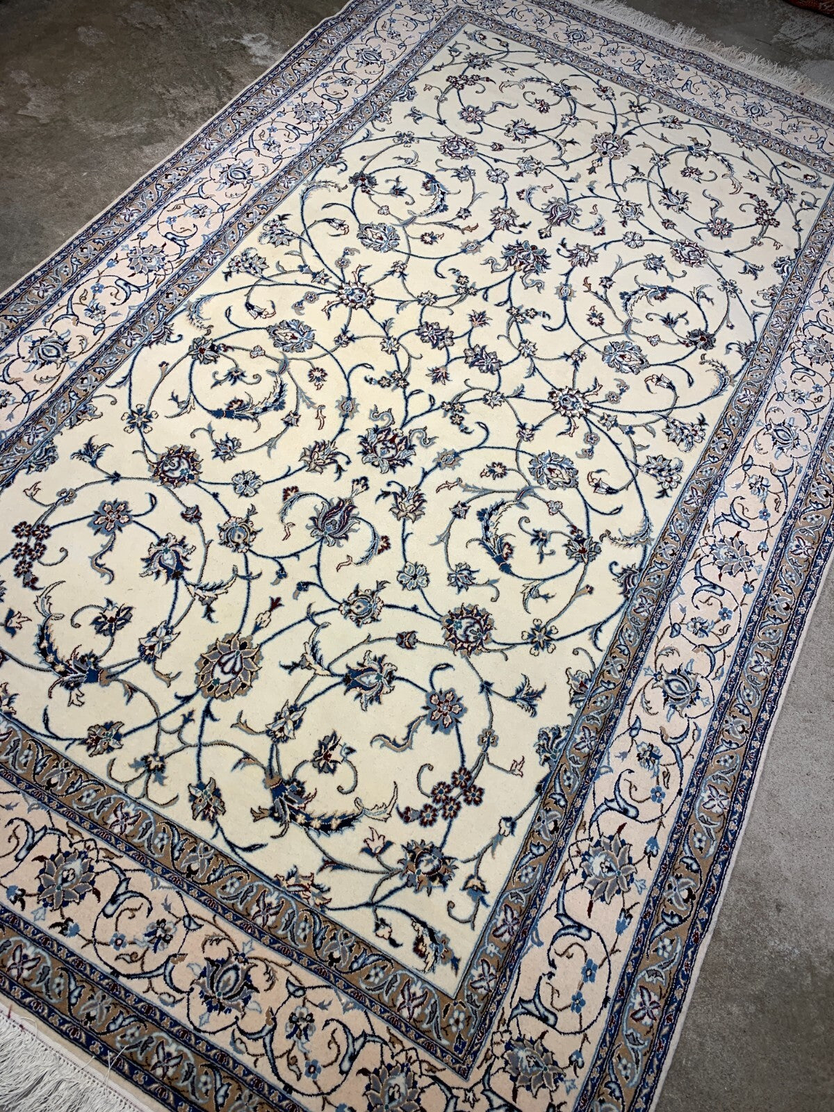 5'1"x8'6" Very Fine Hand-Knotted Wool & Silk Blend Naine Carpet - Area Rug