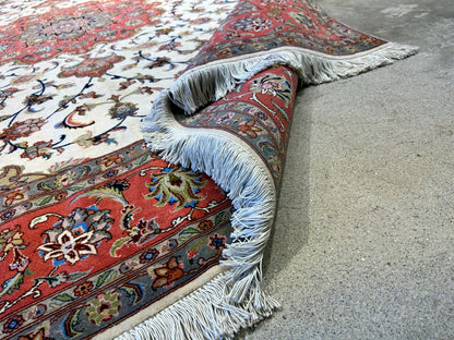 6'9"x8'1" Fine Hand-Knotted Wool & Silk Blend Tabrize Carpet - Area Rug