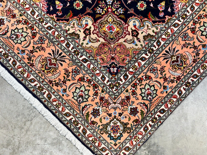 6'5"x6'7" Fine Hand-Knotted Wool & Silk Tabrize Rug - Area Carpet