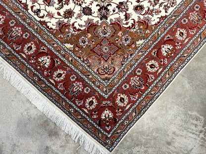 6'7"x10'1" Fine Hand-Knotted Wool & Silk Blend Tabrize Carpet - Area Rug