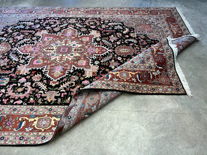 6'6"x9'6" Fine Hand-Knotted Wool & Silk Blend Tabrize Herize Carpet - Area Rug