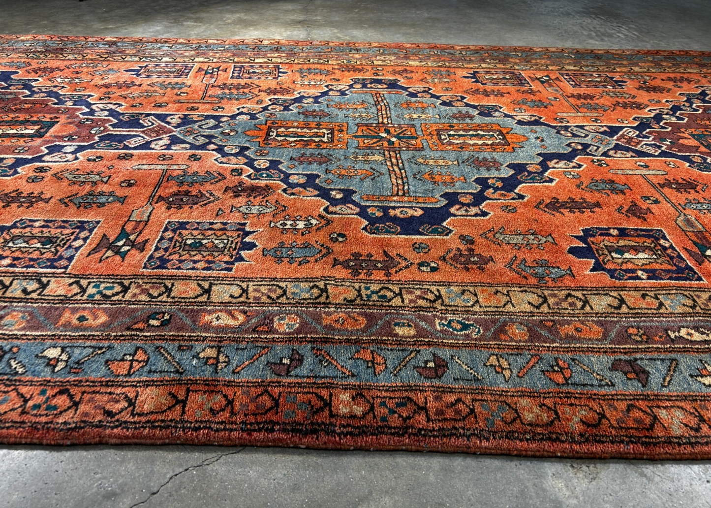 4'8" x 11'0" Hand-Knotted 100% Wool Pile Hamadane Area Rug - Carpet