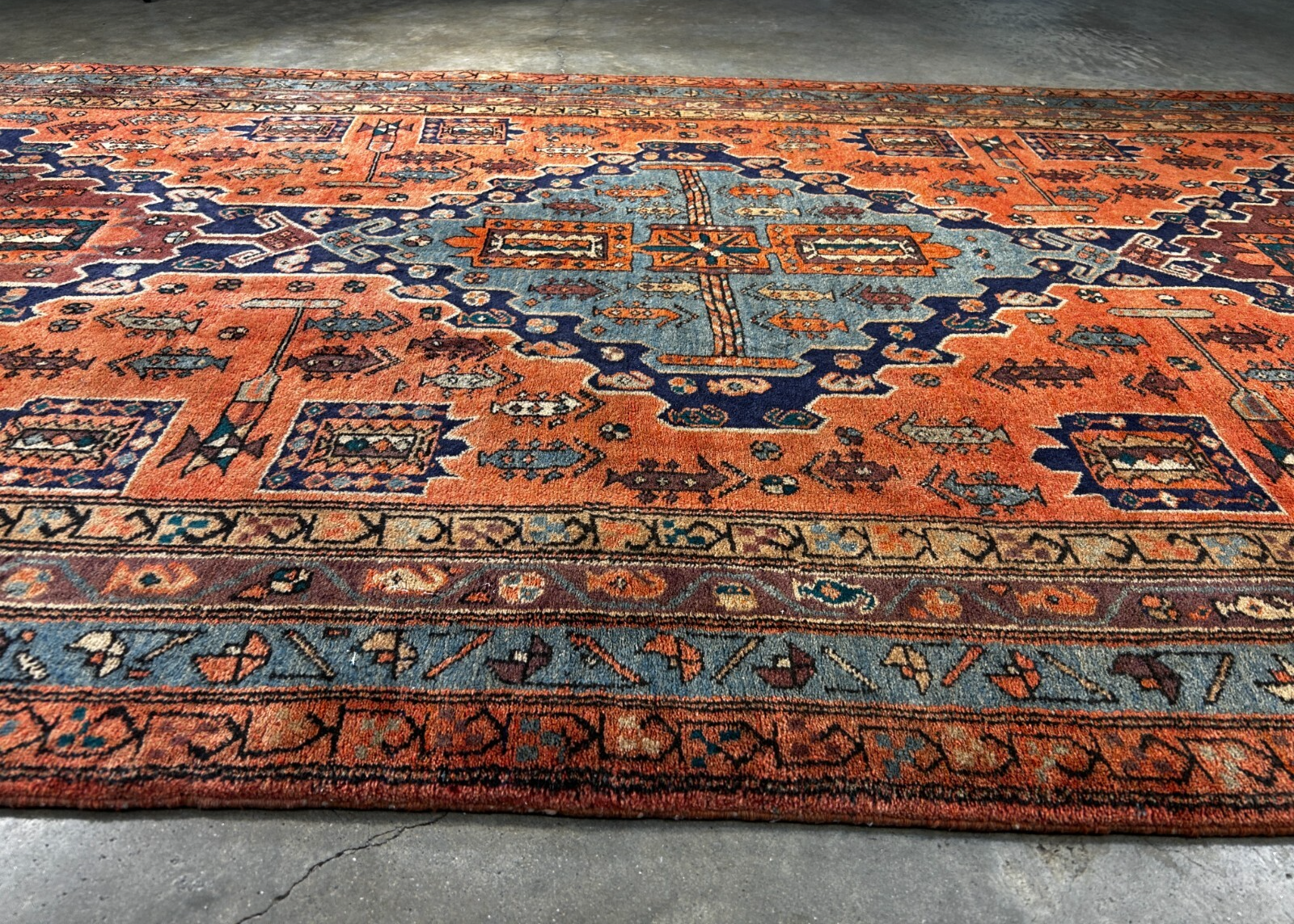4'8" x 11'0" Hand-Knotted 100% Wool Pile Hamadane Area Rug - Carpet