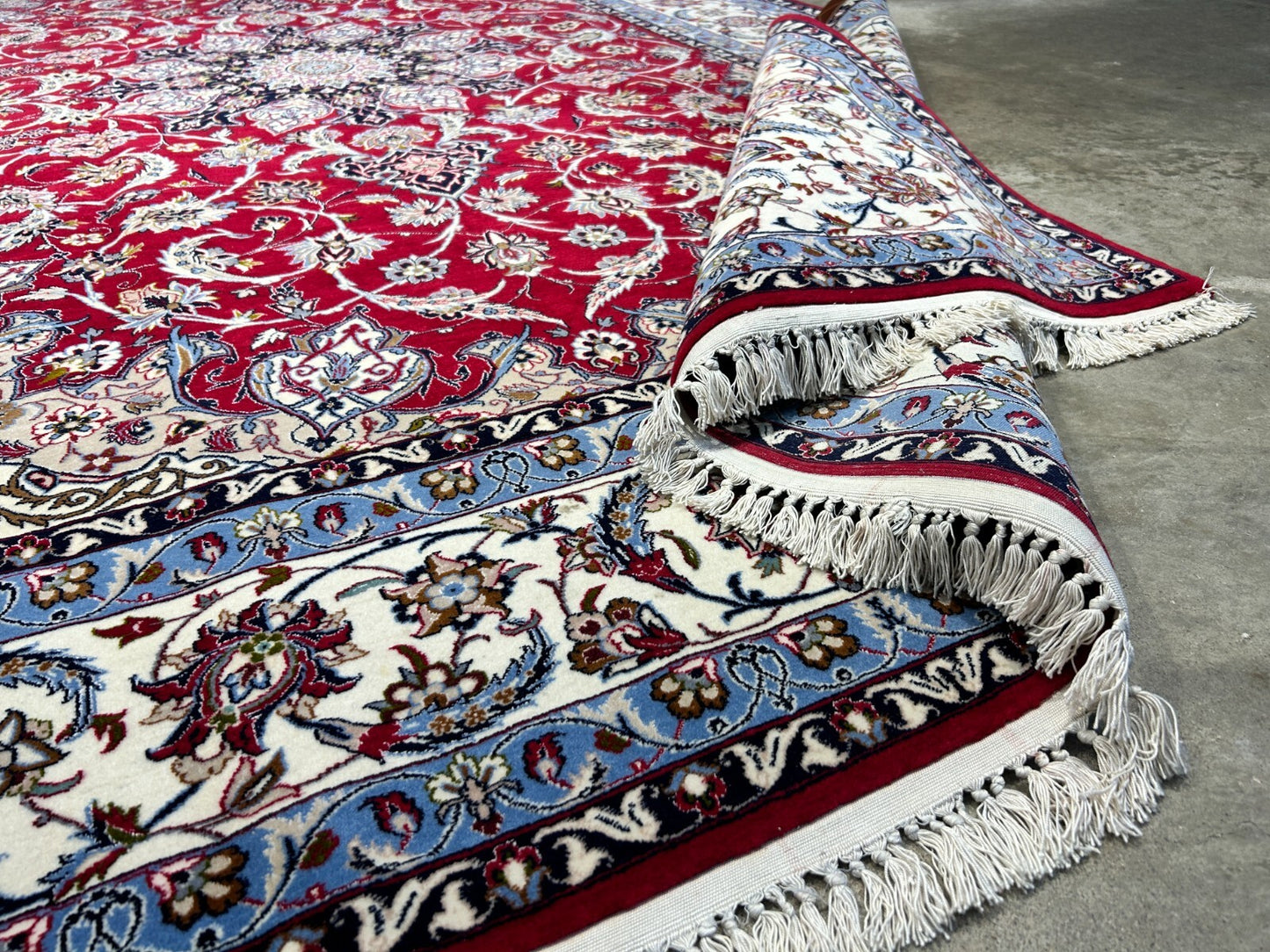 6'7"x9'10" Fine Hand-Knotted Wool & Silk Blend Isfahane Area Rug - Signed