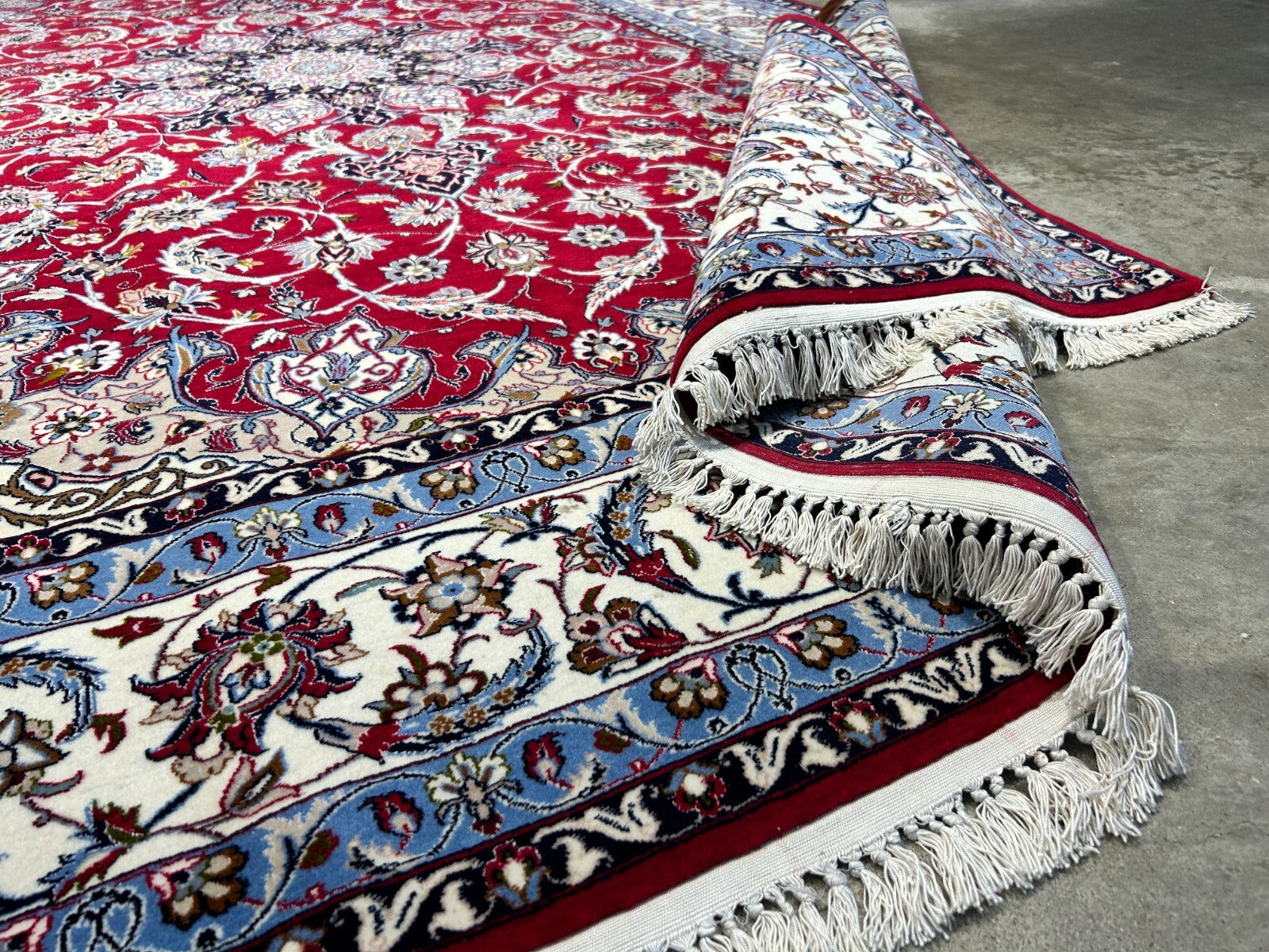 6'7"x9'10" Fine Hand-Knotted Wool & Silk Blend Isfahane Area Rug - Signed