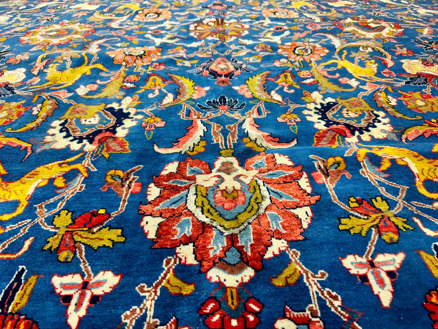 Collector Item - 10'6"x15'7" Antique Hand-Knotted Wool & Silk Varamine Area Rug