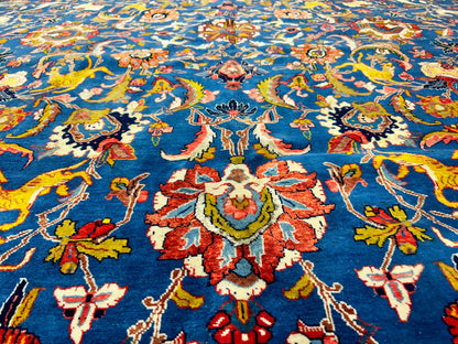 Collector Item - 10'6"x15'7" Antique Hand-Knotted Wool & Silk Varamine Area Rug