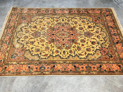 3'4"x6' Very Fine Hand-Knotted Wool & Silk Tabrize Rug