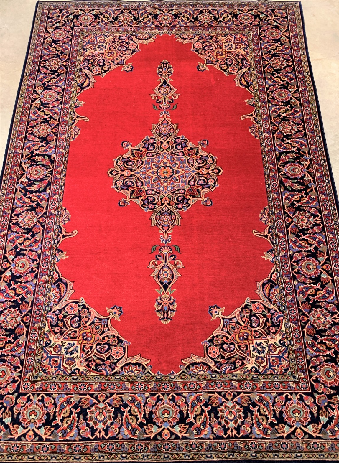Collector Item - 4'6"x6'10" Hand Knotted Antique Fine Wool Pile Kashane Rug