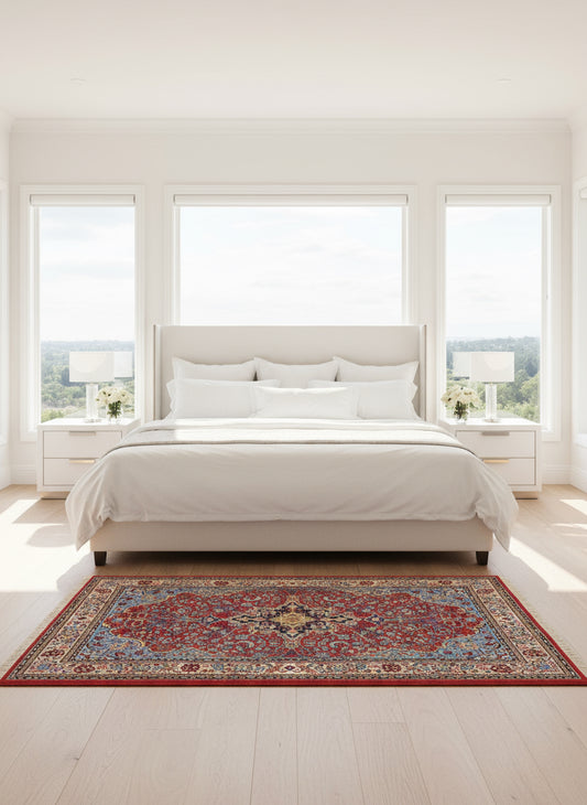 Pre-1900  4'3" x 6'10" Very-Fine Hand-Knotted 100% Wool Sarouke Rug