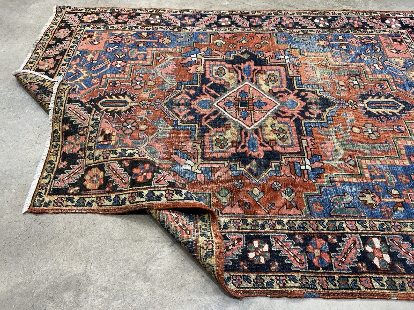 Collector Item- 5’x6’10” Antique Hand-Knotted 100% Wool Pile Serapie Area Rug