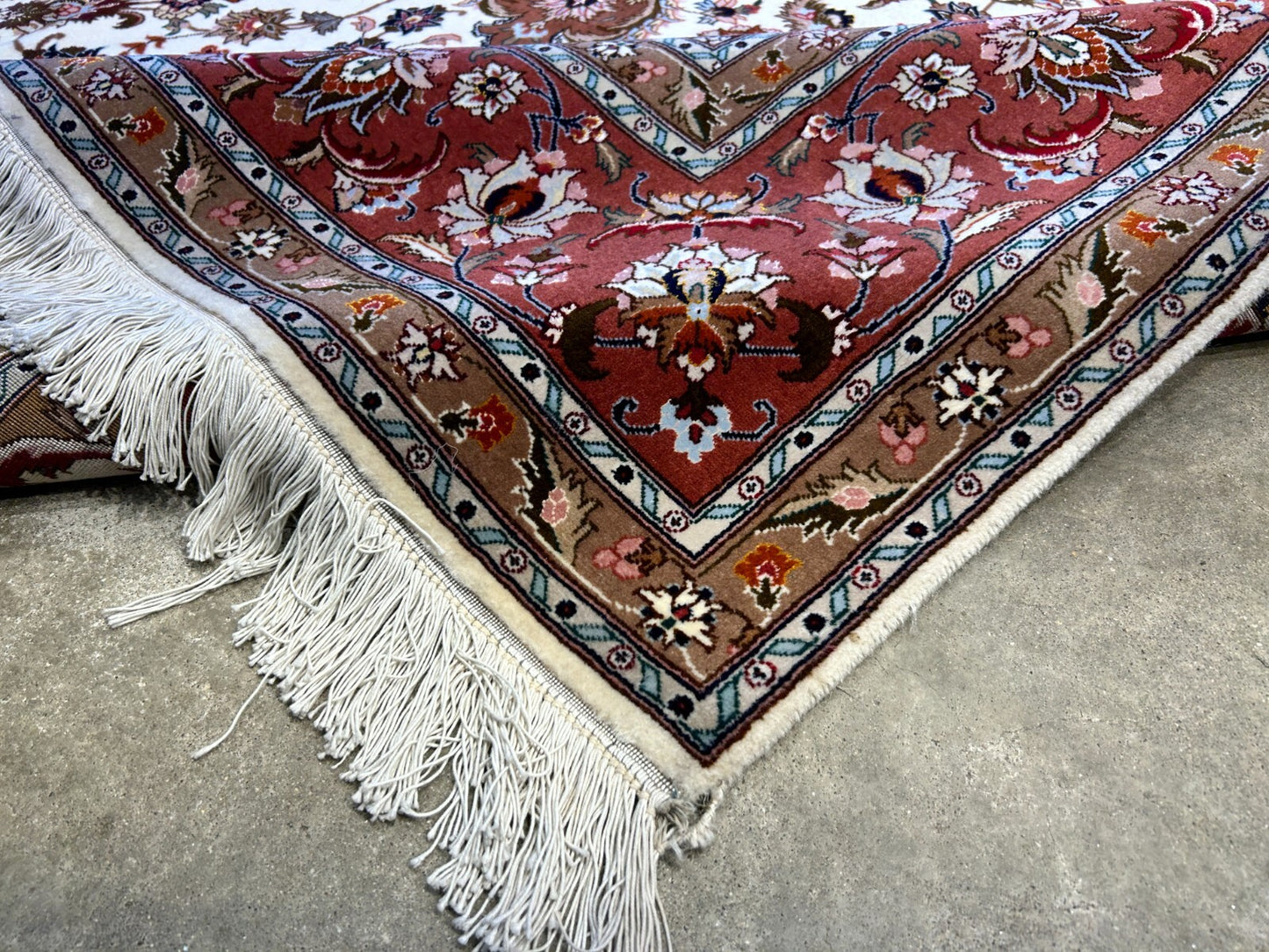 6'7"x10'1" Fine Hand-Knotted Wool & Silk Blend Tabrize Carpet - Area Rug