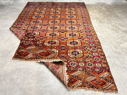 3'10"x6' Antique Hand-Knotted 100% Wool Pile Turkman Bokhara Rug