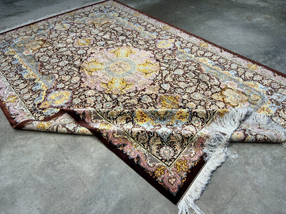 6'9"x10'2" Exquisite Hand-Knotted 100% Silk Qume Rug