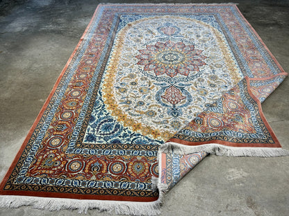 7'3"x10'7" Exquisite Extra-Fine Hand-Knotted 100% Silk Qume Carpet - Area Rug