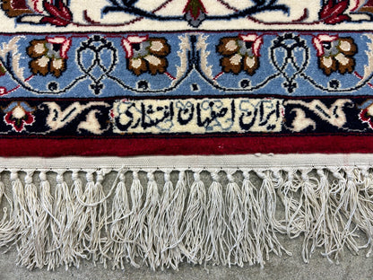 6'7"x9'10" Fine Hand-Knotted Wool & Silk Blend Isfahane Area Rug - Signed