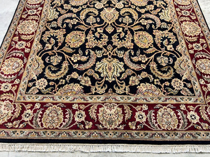 6'2"x9'4'' Hand-Knotted 100% Wool Pile Indo-Agra Area Rug - Area Carpet
