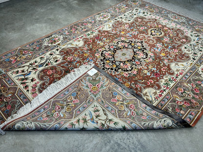 6'9"x9'10" Extra-Fine Hand-Knotted Wool & Silk Blend Tabrize Carpet - Area Rug