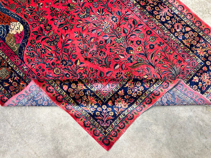 4'1"x6'10" Collector Antique Extra Fine Hand-Knotted 100% Wool Kashane Rug