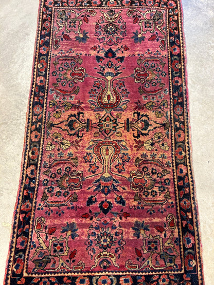 2'7"x4'10" Antique Hand-Knotted 100% Wool Pile Sarouke Area Rug - Carpet