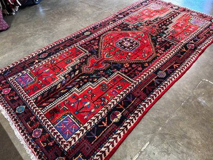 4'11" x 10'0" Hand-Knotted 100% Lamb Wool Pile Hamadane Area Rug - Carpet