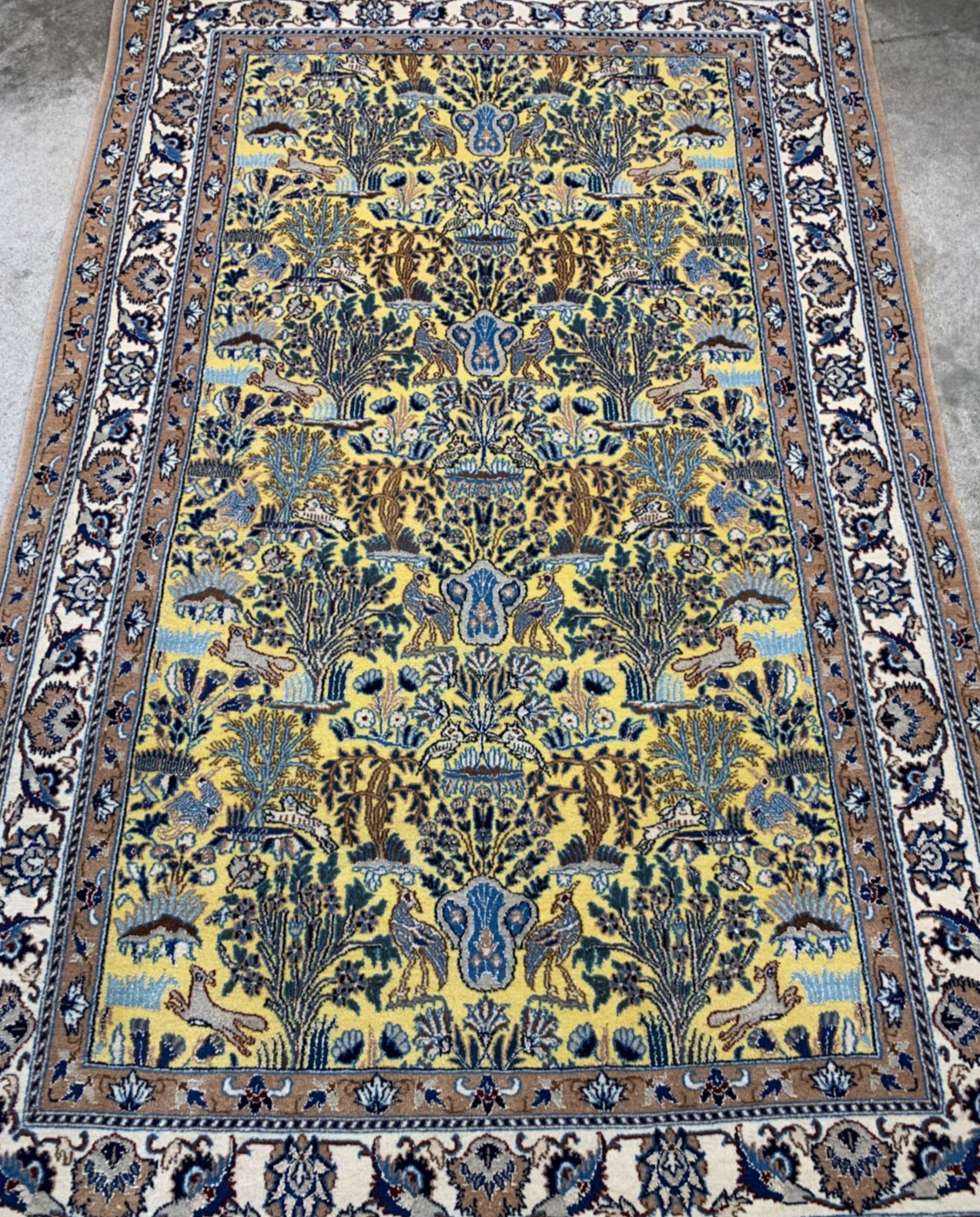 3'7"x5'6'' Very Fine Hand-Knotted Silk & Wool Tree of Life Naine Area Rug - Carp