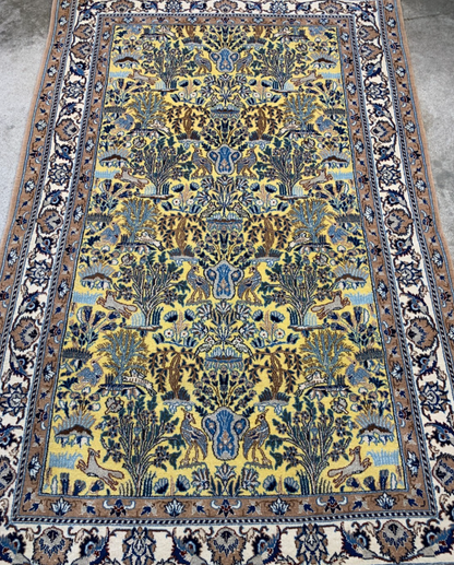 3'7"x5'6'' Very Fine Hand-Knotted Silk & Wool Tree of Life Naine Area Rug - Carp