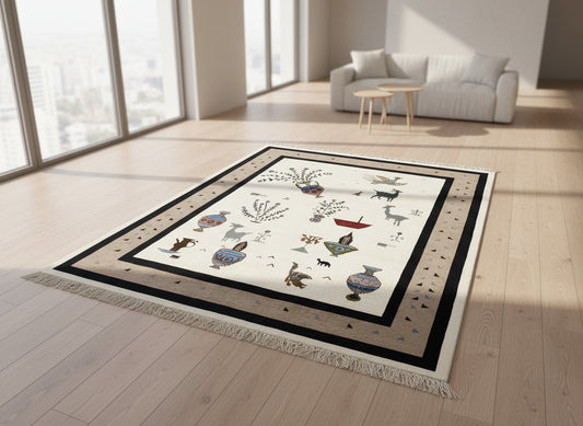 6'6"x9'1" Hand-Knotted 100% Wool Pile Gabeh Carpet - Area Rug