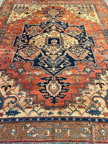 Collector Item - 9'8"x11'10 Antique Fine Wool Herize Serapy Hand-Knotted Rug