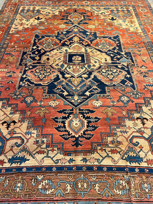Collector Item - 9'8"x11'10 Antique Fine Wool Herize Serapy Hand-Knotted Rug