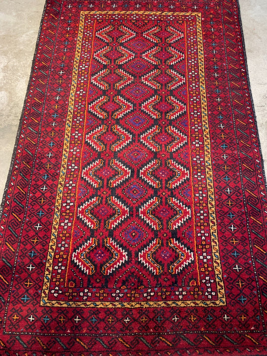 3'3"x5'7'' Hand-Knotted 100% Wool Baluchie Area Rug - Area Carpet