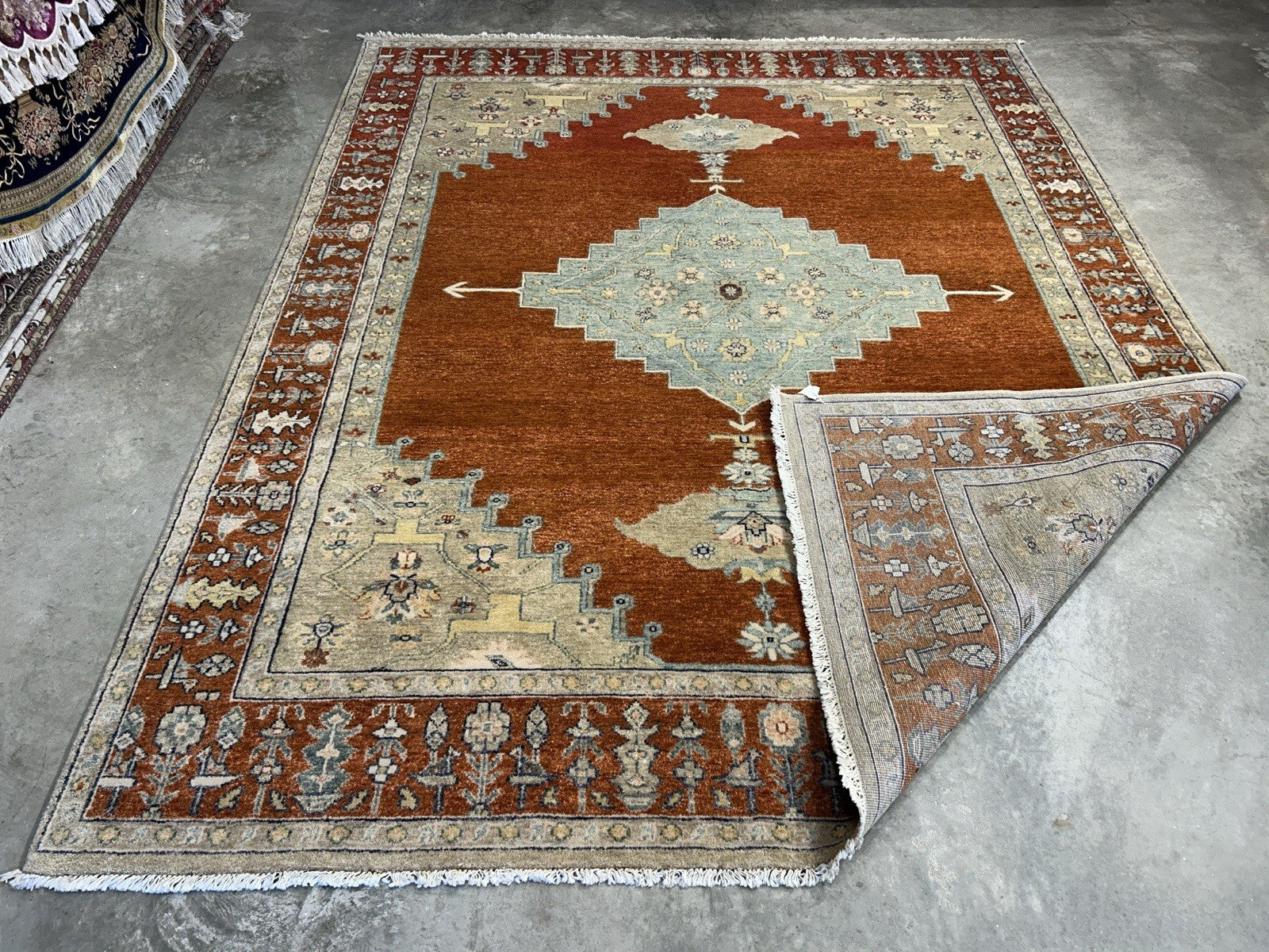 7’10”x9’11” Hand-Knotted 100% Wool Pile Indoserapi Area Rug - Carpet