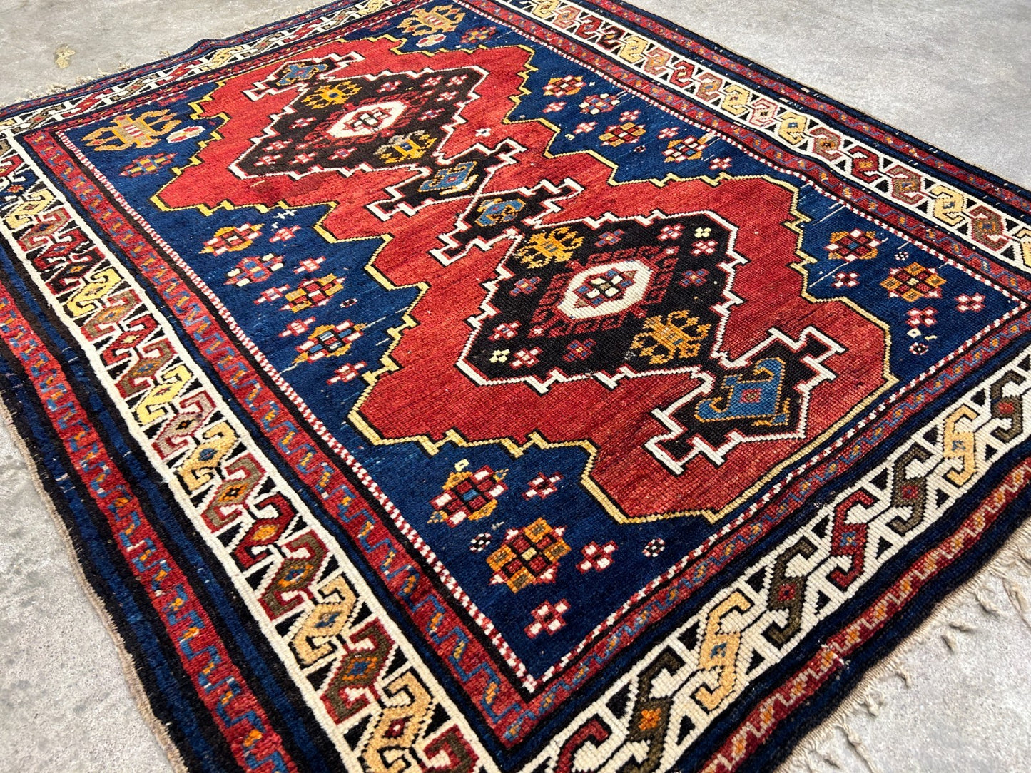 3'6"x4'1" Antique Hand-Knotted 100% Wool Pile Caucasian Rug