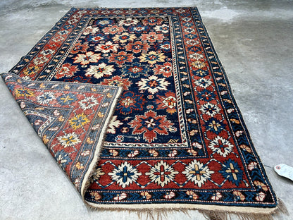 Collector Item -  4'x6'3" Antique Hand-Knotted 100% Wool Pile Kazak Rug