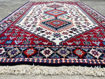 3'5"x5' Hand-Knotted 100% Wool Pile Yalamehe Rug