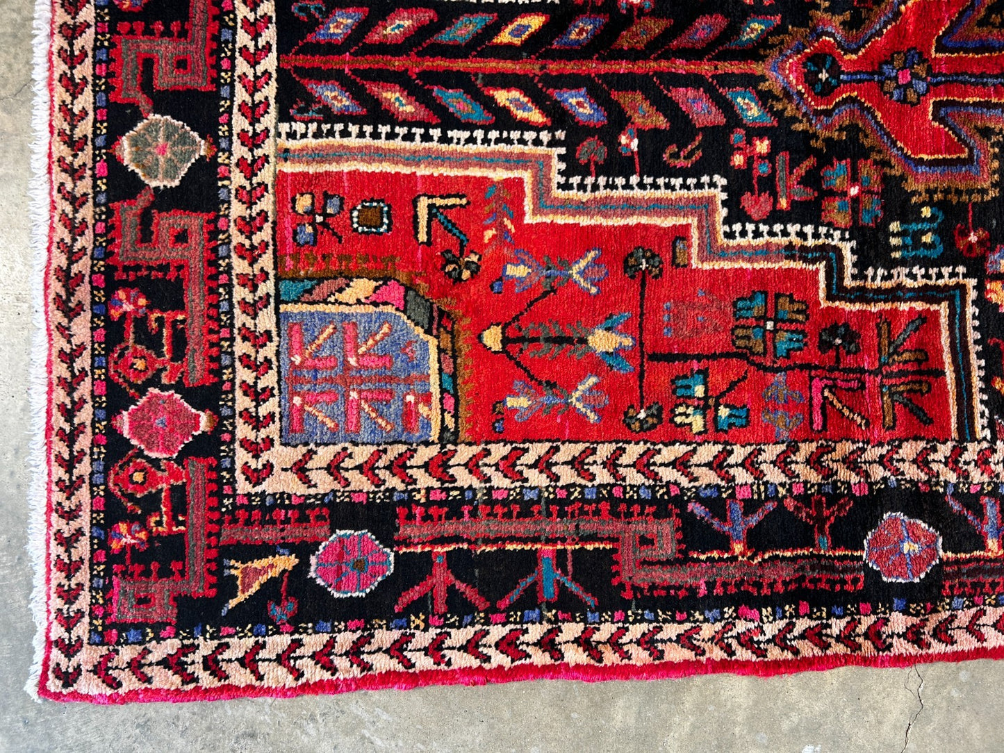 4'11" x 10'0" Hand-Knotted 100% Lamb Wool Pile Hamadane Area Rug - Carpet