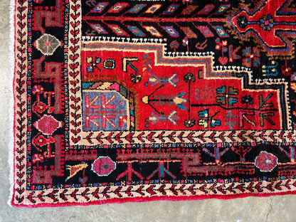 4'11" x 10'0" Hand-Knotted 100% Lamb Wool Pile Hamadane Area Rug - Carpet