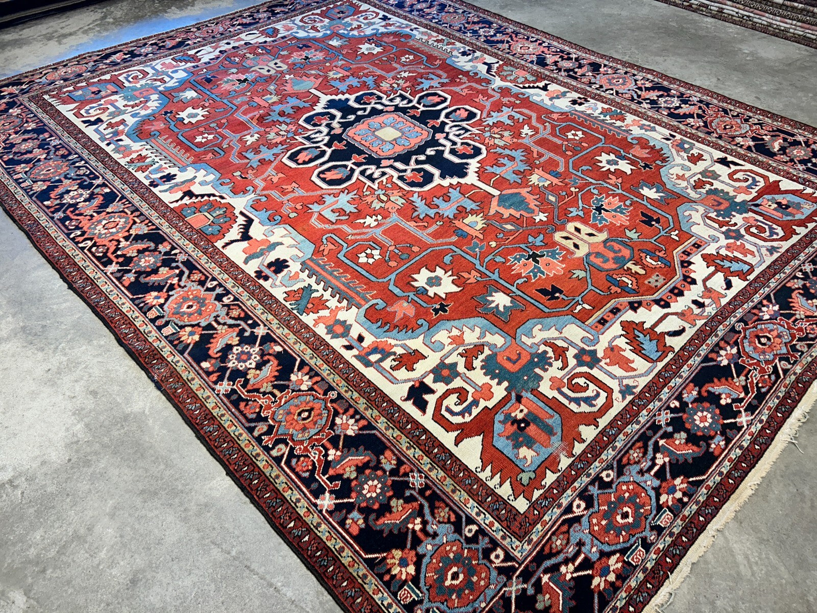 Collector Item - 9'x11'6" Hand-Knotted 100% Wool Pile Serapie Carpet - Area Rug