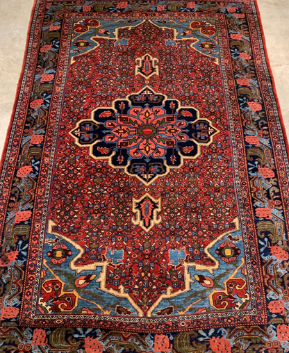 4'3"x6'7" Antique Hand-knotted Fine Wool Pile Bidjare Rug - Carpet