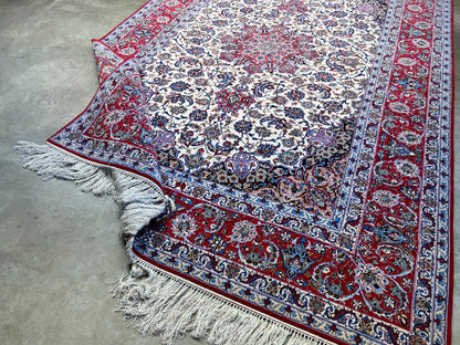 6'9"x10'1" Extra-Fine Hand-Knotted Wool & Silk Blend Isfahane Carpet - Area Rug
