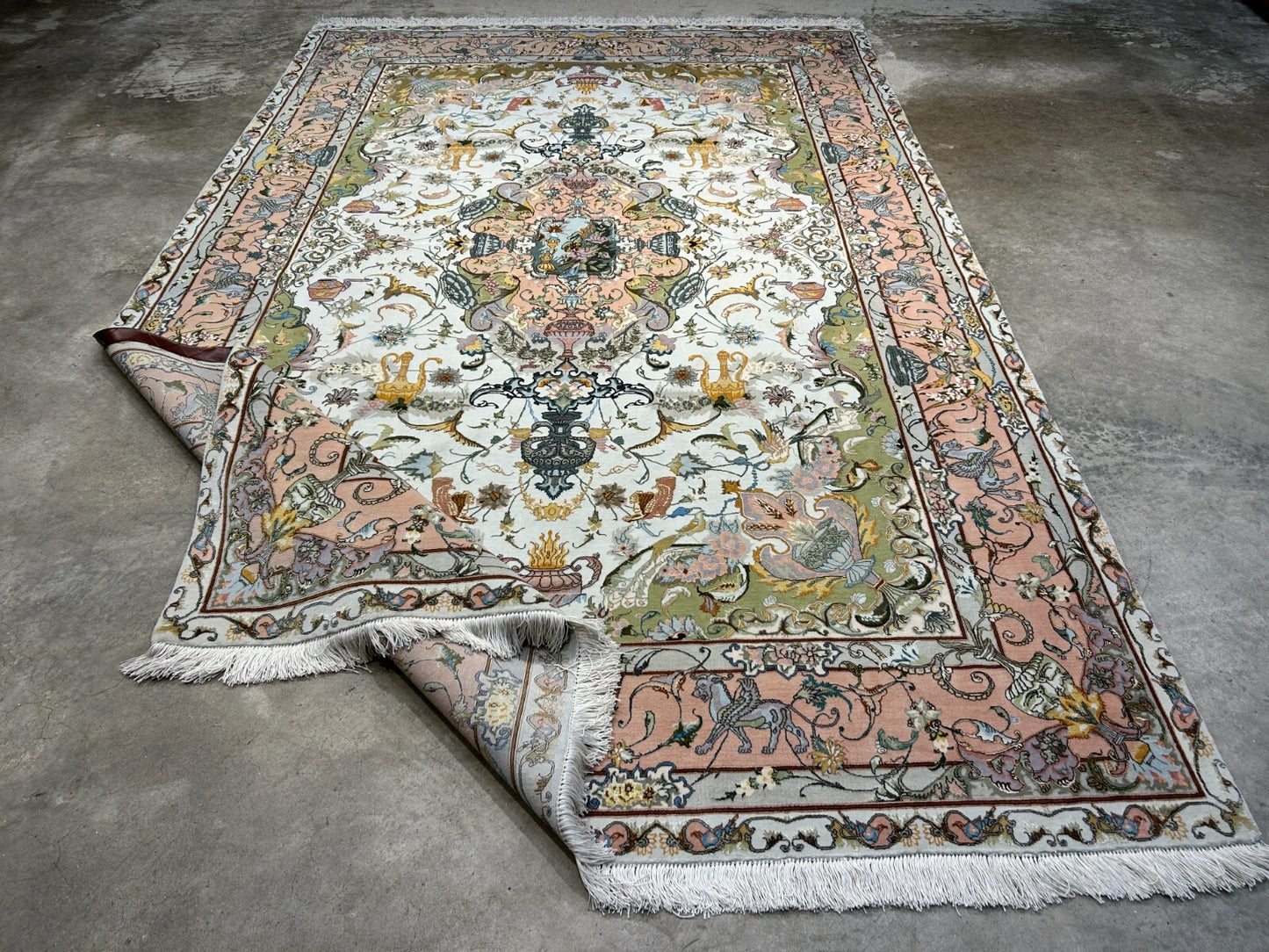 6'8"x10' Very-Fine Hand-Knotted Wool & Silk Blend Tabrize Carpet - Area Rug