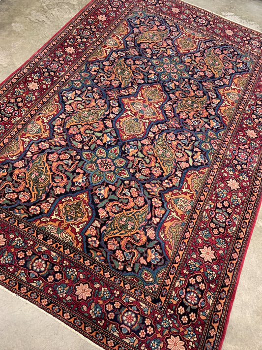 4'9"x6'10" Collector Antique Fine Hand-Knotted 100% Wool Pile Isfahane Rug