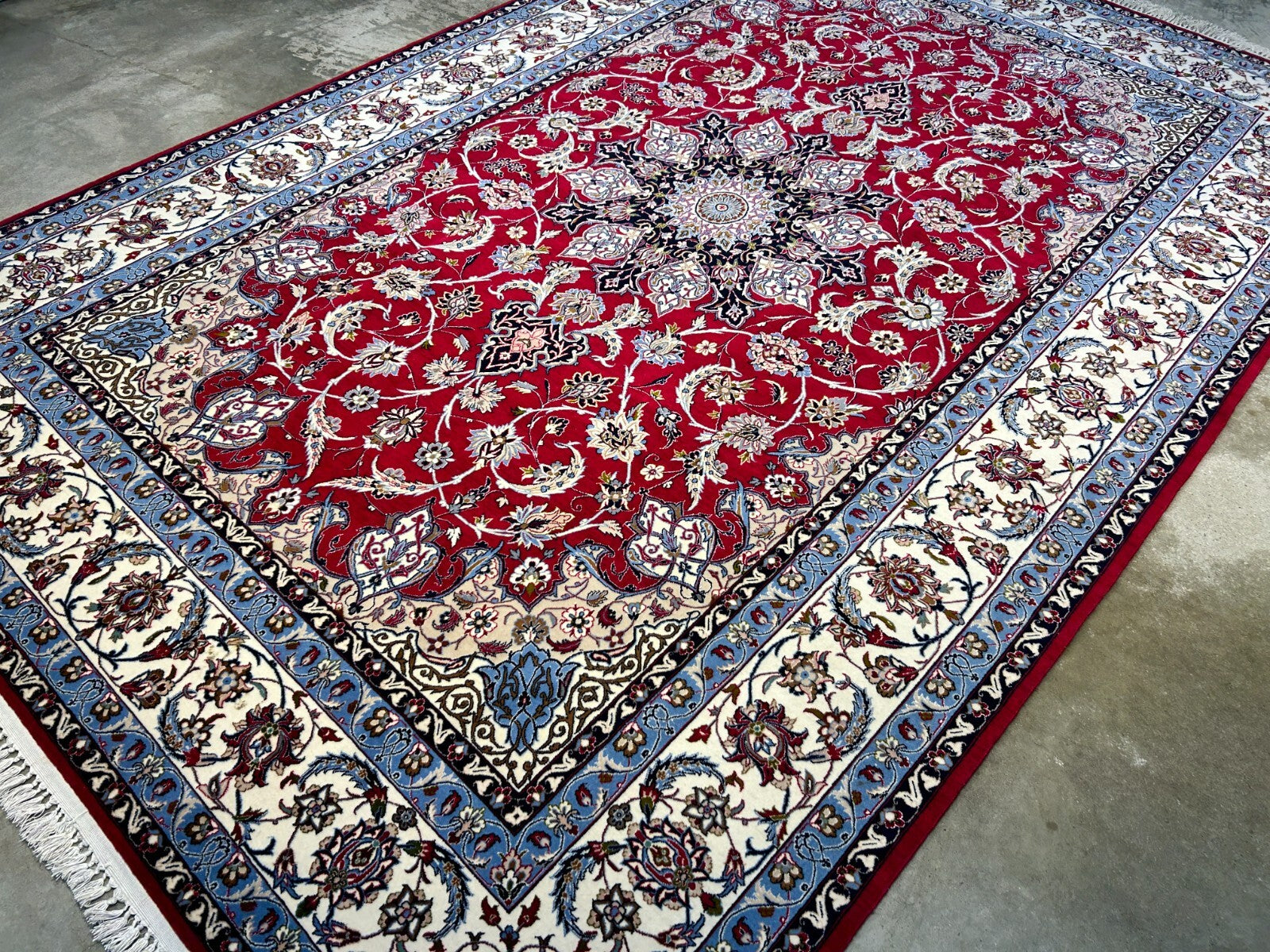 6'7"x9'10" Fine Hand-Knotted Wool & Silk Blend Isfahane Area Rug - Signed