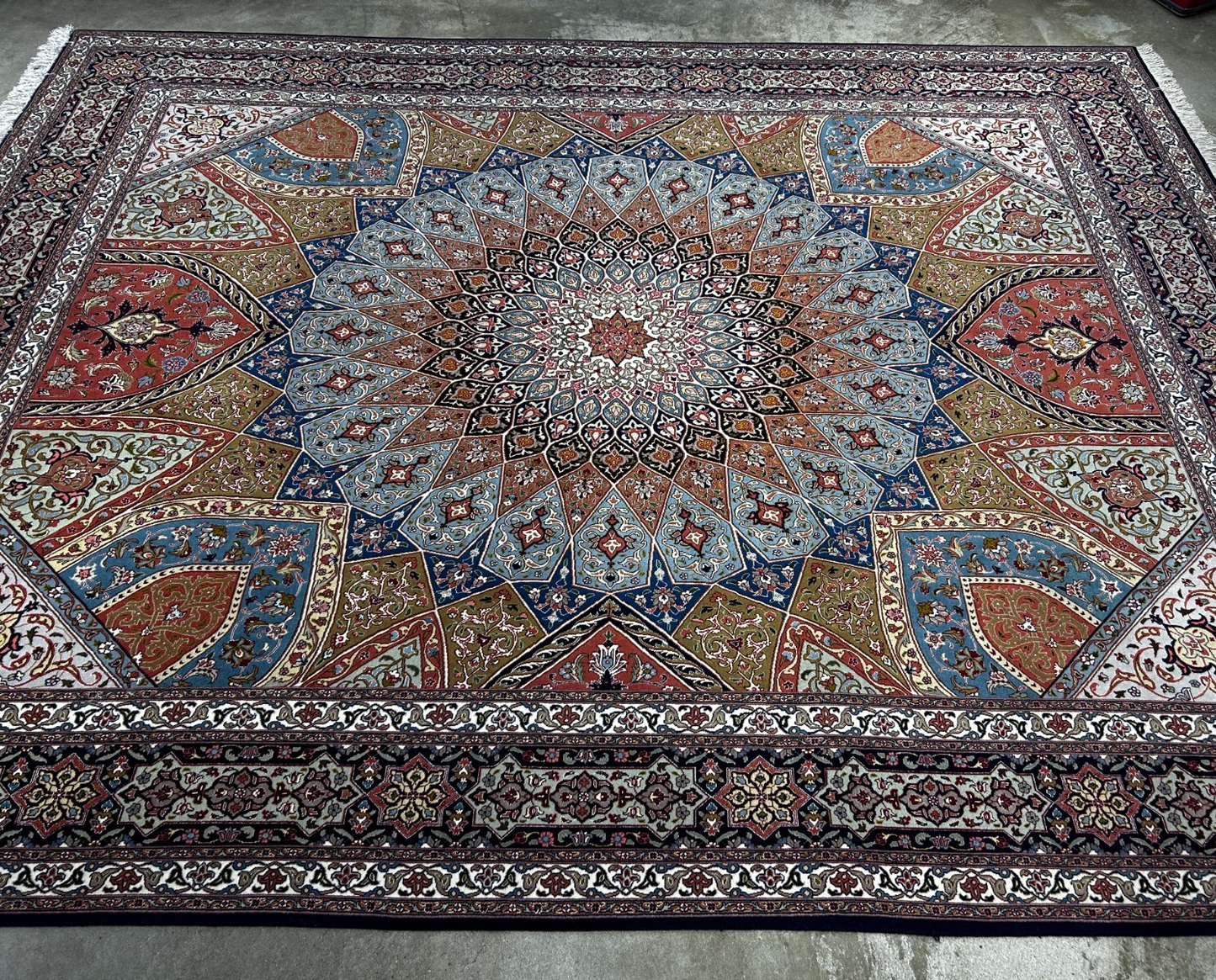 8'3"x10'5" Very Fine Hand-Knotted Wool & Silk Tabrize Rug